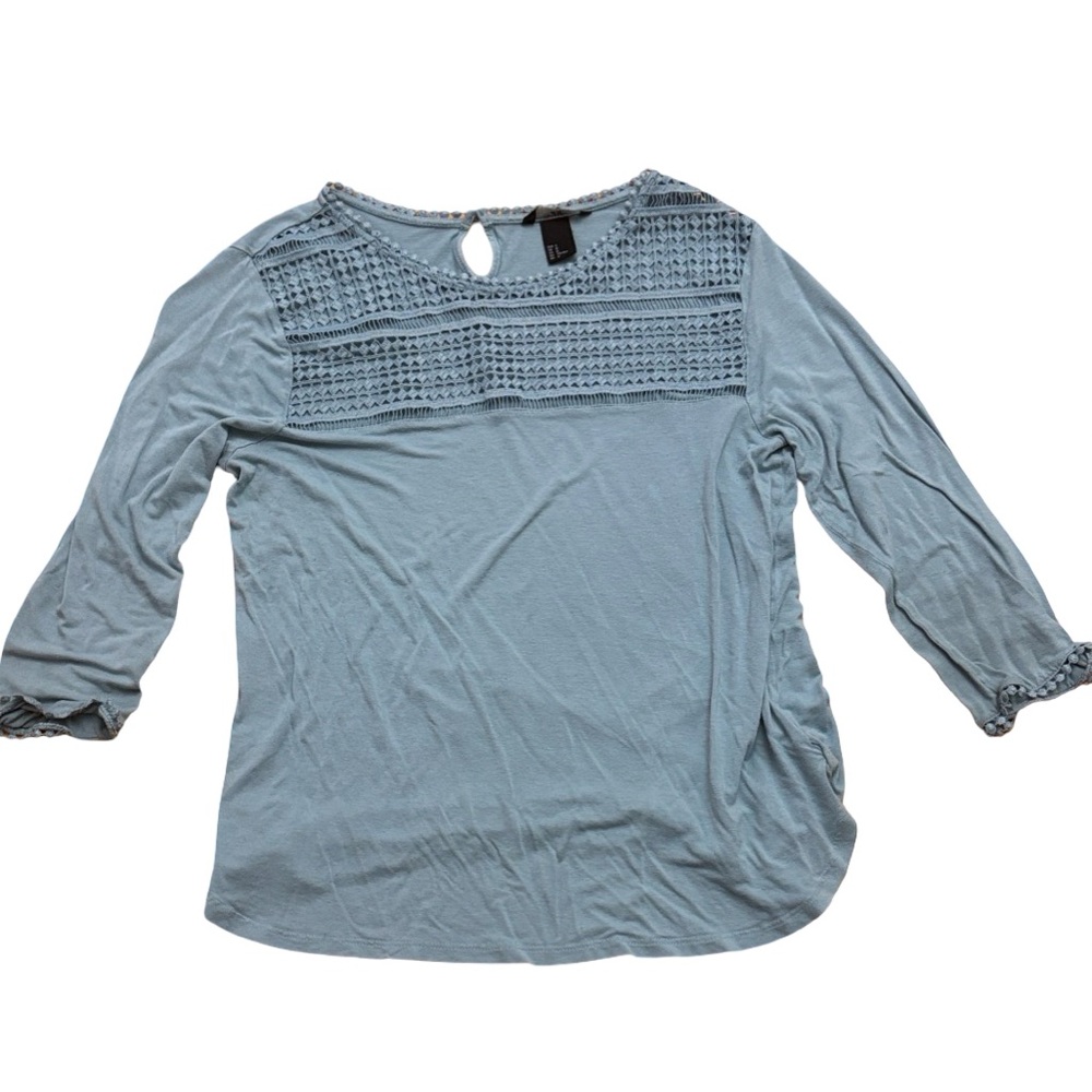 H&M Light Blue Crochet Detail Blouse Size Medium